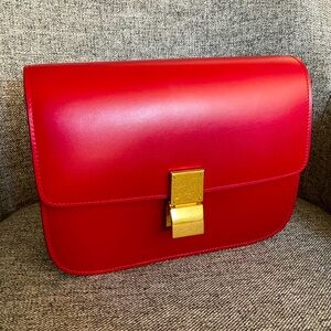 Celine Calfskin Medium Classic Box in Raspberry - MUST SEE
